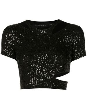 Gloria Coelho Sequin-Embellished Cropped Top - Black