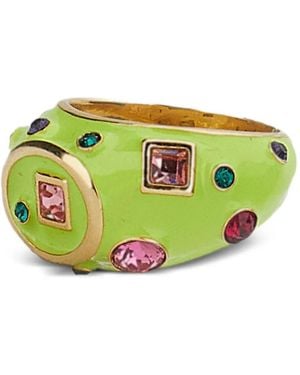 Moi Meme Milano Crystal-Embellished Enamelled Ring - Green