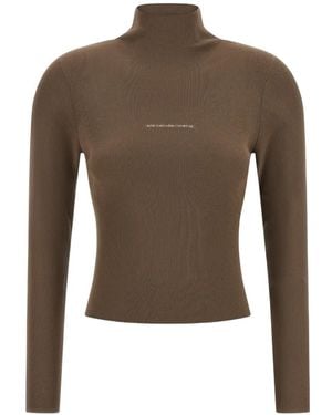 Alexander Wang Jersey De Canalé Con Logo En Jacquard Y Cuello Alto - Marrón