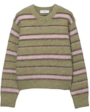 DUNST Striped Crew-Neck Sweater - Green