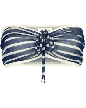 Jean Paul Gaultier Crackling Sailor Gathered-Striped Bandeau Top - Blue