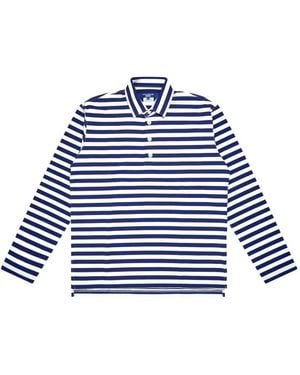 Junya Watanabe Striped Long-Sleeve Polo Shirt - Blue