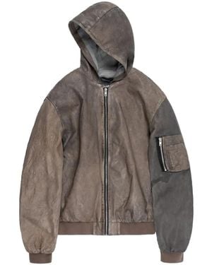 ALEXANDER DIGENOVA Hooded Leather Bomber Jacket - Brown