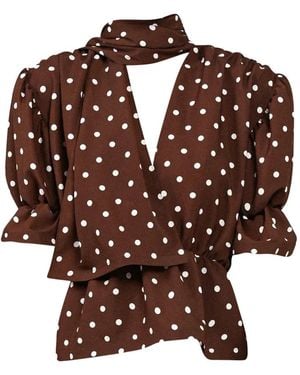 ROWEN ROSE Polka-Dot Puffy-Sleeve Shirt - Brown