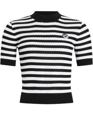 Patou Striped-Pattern Rib Top - Black