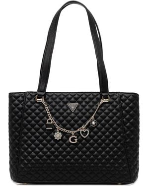 Guess Sac Cabas Everlee À Breloque Matelassée - Noir