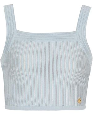 Balmain Haut Nervuré À Encolure Carrée - Bleu