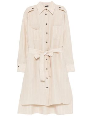 Kiton Striped Belted Shirt Dress - White