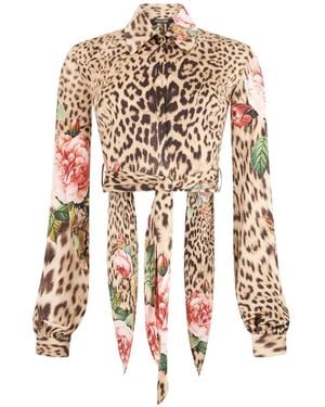 Roberto Cavalli Floral Leopard-Print Shirt - White