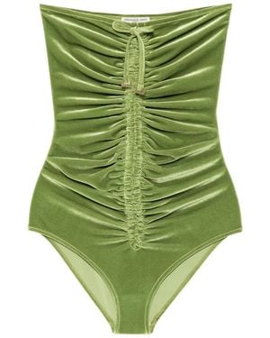 Veronique Leroy Ruched Velvet Bodysuit - Green