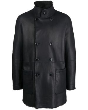 Giorgio Armani Reversible, Double-Breasted Sheepskin Pea Coat - Black