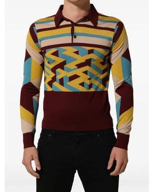 Dolce & Gabbana Geometric-Print Striped Polo Sweater - Red