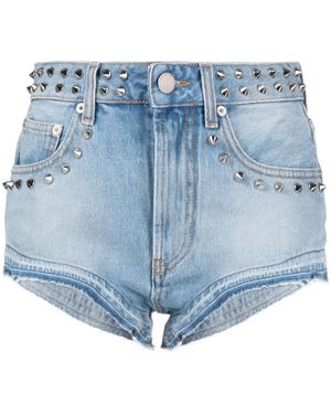 Alessandra Rich Shorts Denim Con Decorazione Borchie - Blu