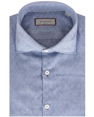 Canali Overhemd Met Visgraatpatroon - Blauw