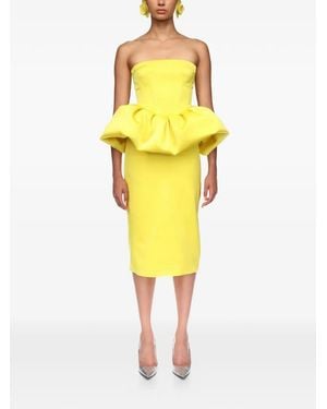 David Koma Peplum-Detail Corseted Midi Dress - Yellow