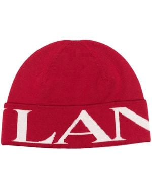 Lanvin Intarsia-Logo Wool Beanie - Red