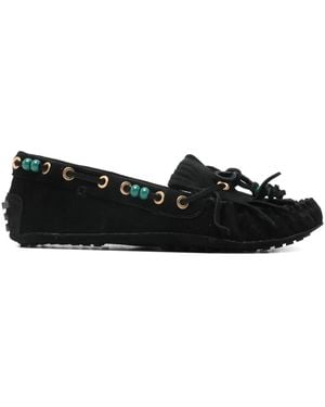 FARM Rio Beaded Fringed Loafers - Black
