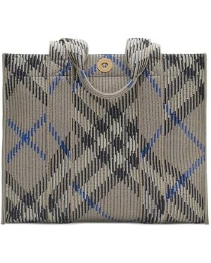 Burberry Small Check Knitted Tote Bag - Grey
