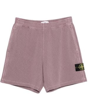 Stone Island 6200014 Malfilé Fleece 'Old' Effect Shorts - Purple