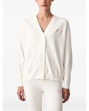 Guess Aria Logo-Embroidered V-Neck Cardigan - White