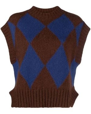 La DoubleJ Argyle-Check Knitted Vest - Blue