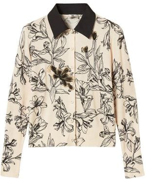 Twinset Floral Knit Cardigan With Collar - Natural