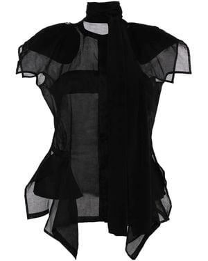Yohji Yamamoto Asymmetric Silk Top - Black
