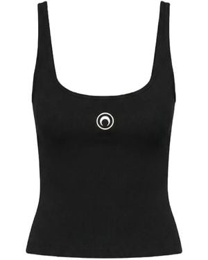 Marine Serre Moon Logo Ribbed Tank Top - Black