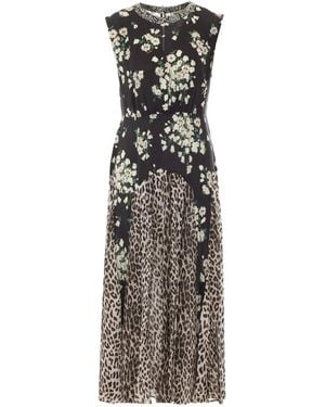 RIXO London Coralie Floral-Print Leopard-Pattern Midi Dress - Black