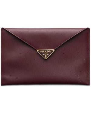Prada Leather Triangle-Logo Clutch - Purple