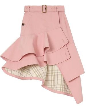 Burberry Ruffled Gabardine Trench Skirt - Pink