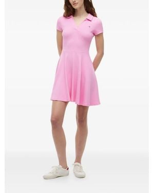 Tommy Hilfiger Mini Ribbed-Knit Flared Polo Dress - Pink