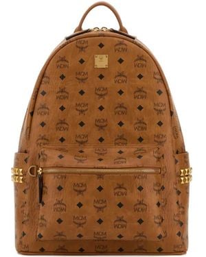 MCM Logo-Monogram Backpack - Brown