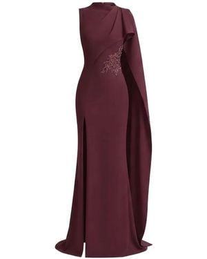 Gemy Maalouf Draped Beaded Crepe Maxi Dress - Purple