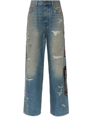 Amiri Distressed Embellished Jeans - Blue