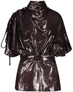 Ellery High-Neck Metallic-Effect Blouse - Black