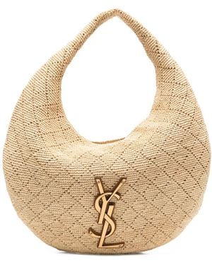 Saint Laurent Ysl Logo-Plaque Raffia Shoulder Bag - White