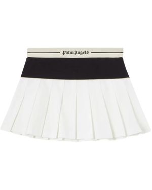 Palm Angels Logo Pleated Mini Skirt - White