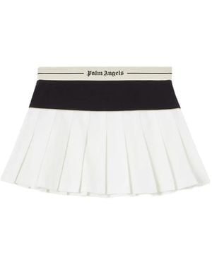 Palm Angels Logo Pleated Mini Skirt - White