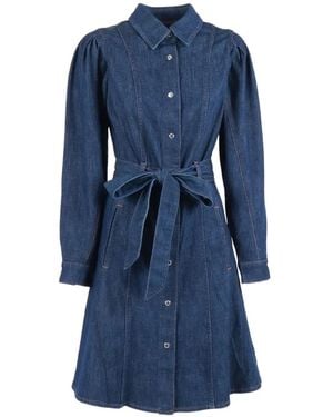 7 For All Mankind Puff-Sleeve Midi Dress - Blue