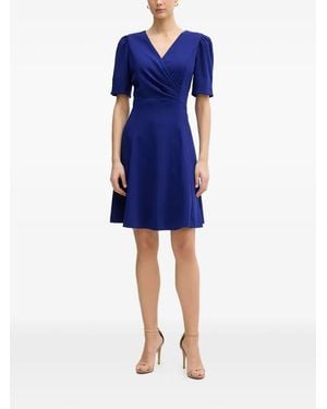 DKNY Puff-Sleeve V-Neck Mini Dress - Blue