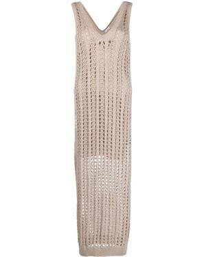Brunello Cucinelli Dazzling Net-Knit Maxi Dress - Natural
