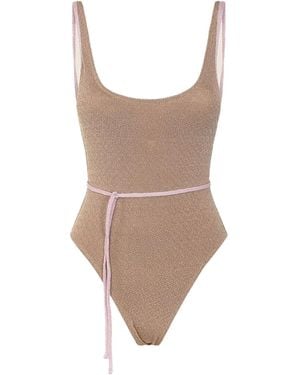 f**k woman Glitter-Embellished Belted Swimsuit - Brown