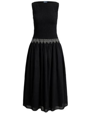Polo Ralph Lauren Shirred-Trim Midi Dress - Black
