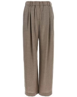 Brunello Cucinelli Pleated Wide-Leg Pants - Natural
