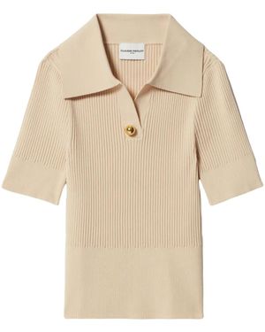 Claudie Pierlot リブニット ポロトップ - ナチュラル