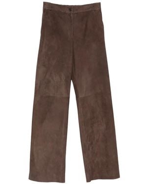 Antonelli Suede Wide-Leg Trousers - Brown