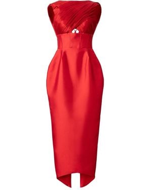 ARAFTU Cut-Out Pleated Midi Dress - Red