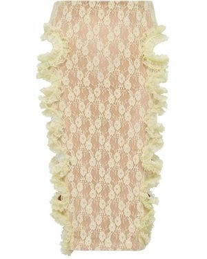 Self-Portrait Lace Cut-Out Midi Skirt - Natural