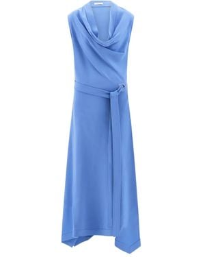 Ferragamo Gancini Draped Asymmetric Cady Maxi Dress - Blue